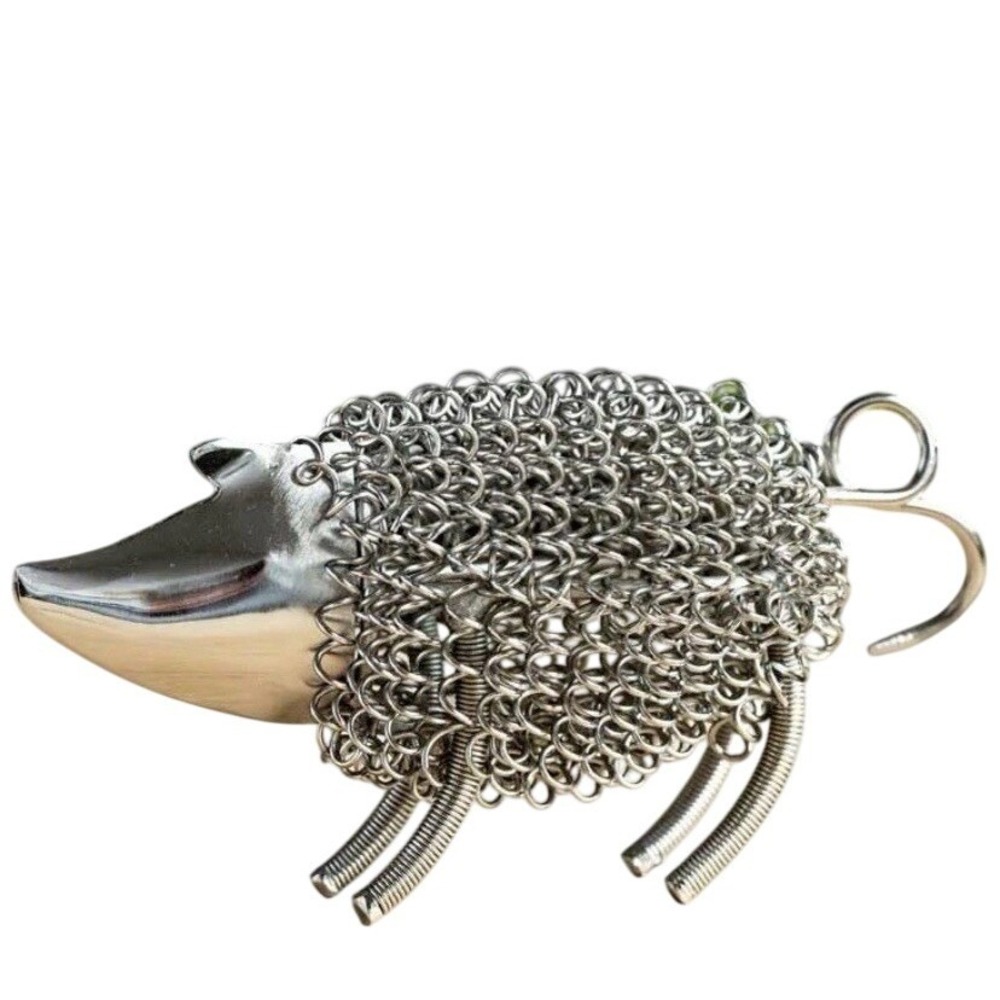 Whimsical‎ Pig Figurine Unisex OS Silver Chainmail Metal Industrial Decor